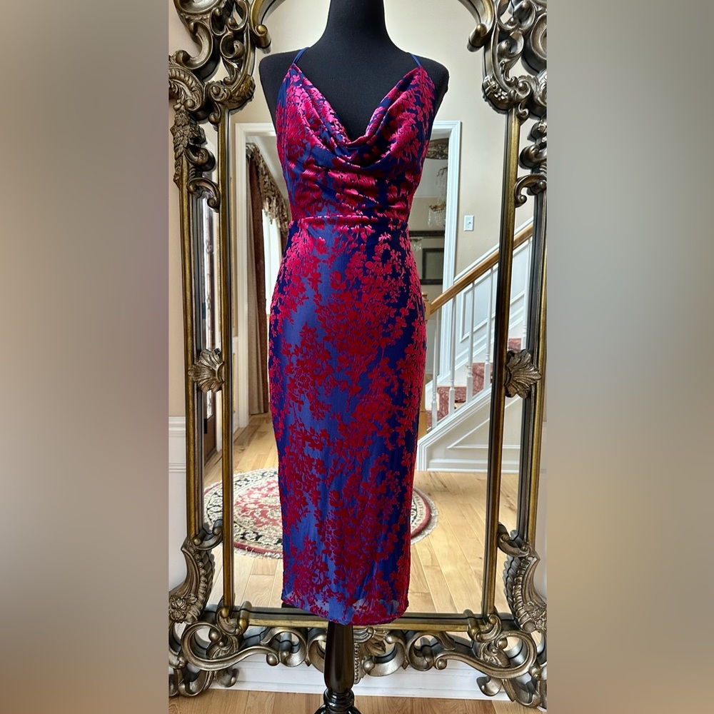 Chic Fashion Nova Midi Low Back Dress in Blue and Pink Size M